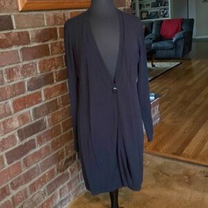 Bloomingdale’s black long ultra fine‎ knit single button front cardigan duster